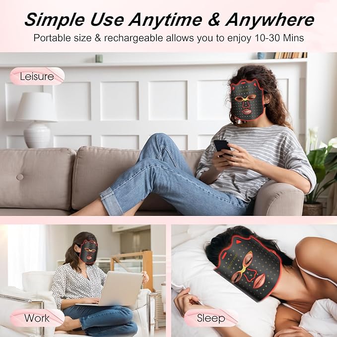 Flexible Silicone Facial Mask Portable Red light therapy for Face Blue LED Face Mask Remote control 7 colors Home Skin Care tools