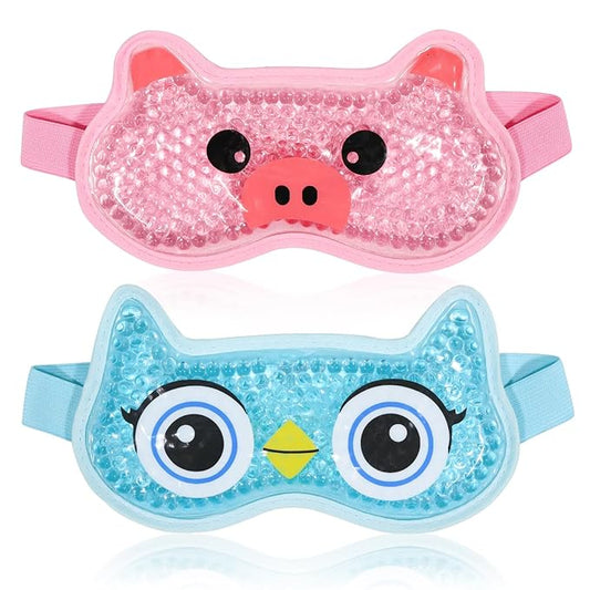 2PCS Adorable Cooling Eye Mask Gel Eye Mask, Reusable Hot Cold Therapy Cold Eye mask for Post Surgery, Puffiness, Dark Circles, Eye Bags, Dry Eyes (Pig+owl)