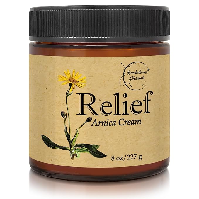 Relief Arnica Cream – Enriched with Lemongrass, Eucalyptus & Rosemary Essential Oils – All Natural Massage Lotion for Sore Muscles & Stiffness. Perfect for Massage Therapy by Brookethorne Naturals