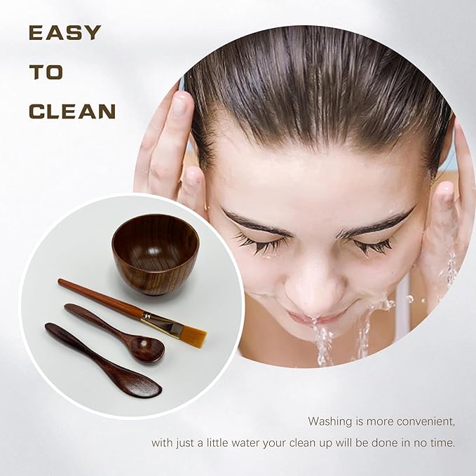 Skincare Face Mask Mixing Bowl Set,Makeup Skin Care Products for Clay Mask,Home DIY Beauty & Personal Care Tools Kit Wood Bowl,Spatula,Spoon,Brush,Facial Headband,Wrist Washband