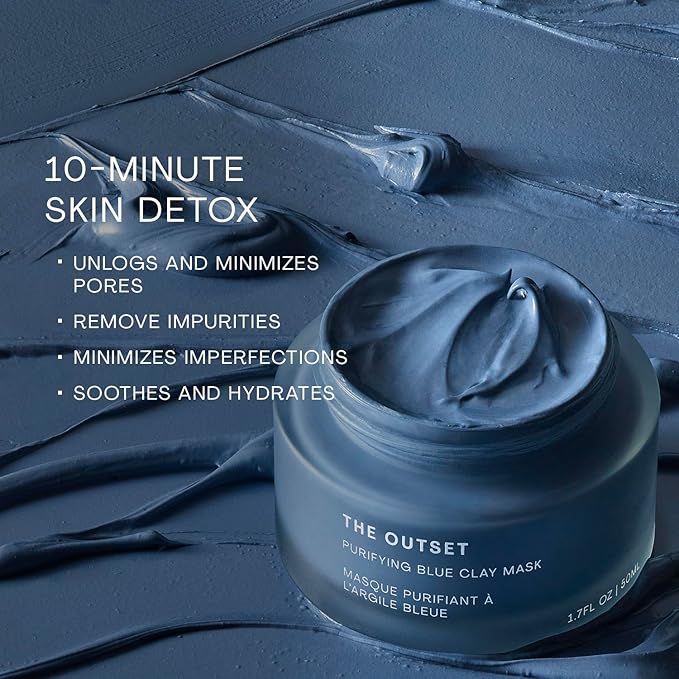 The Outset Purifying Blue Clay Mask - Gentle Fragrance Free Non-Drying Detox - Hydrating, Clarifying for Blackheads and Pores - Clean, Vegan, Gluten Free - All Skin Types, Sensitive Skin - 1.7 fl oz