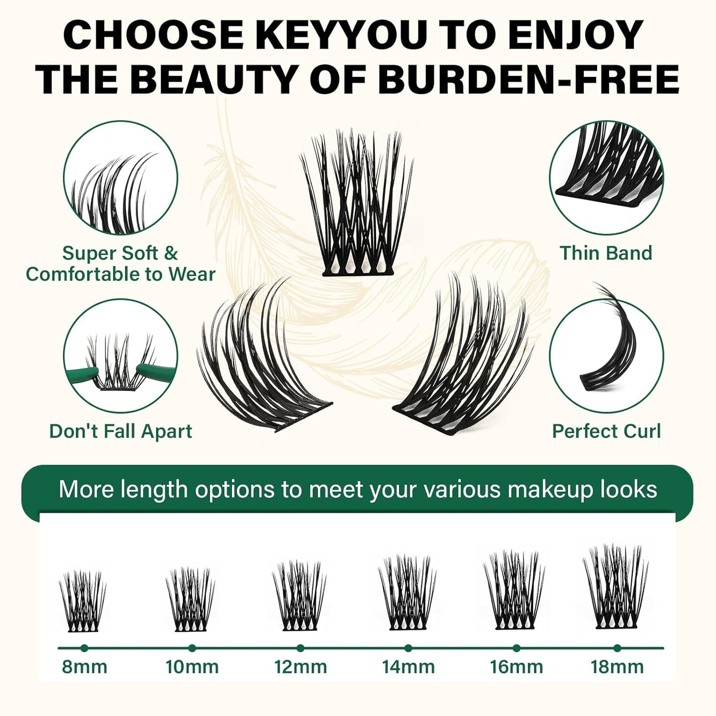 Lash Clusters 144pcs Individual Lashes D Curl 16mm Eyelash Clusters KEYYOU Air Touch Cluster Lashes Super Lightweight Soft Wispy Comfortable Easy DIY at Home(Air03-D-16mm)