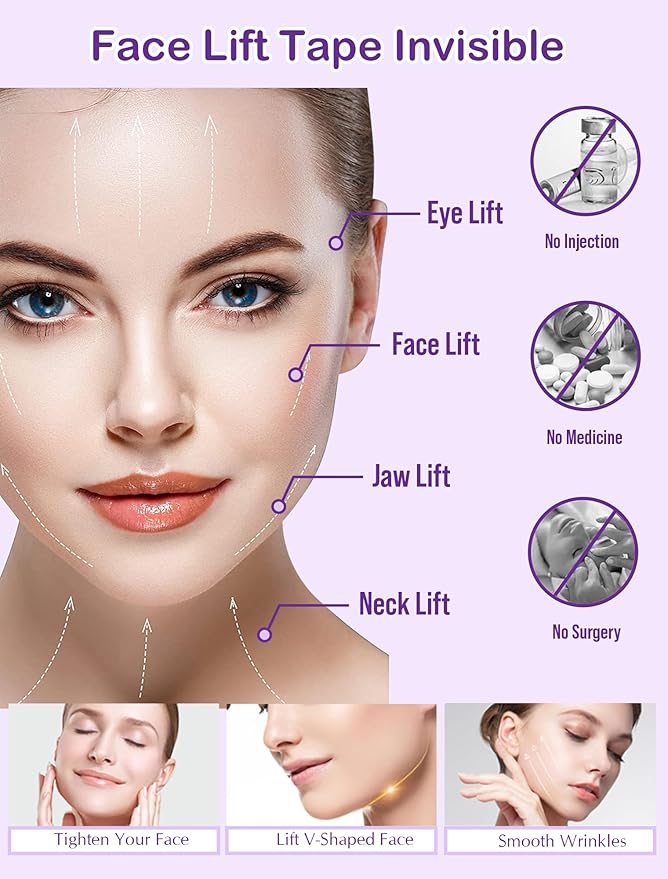 ACADA Face Lift Tape Invisible with String 120pcs Face Tapes with 15 Dark Bands Face Tapes