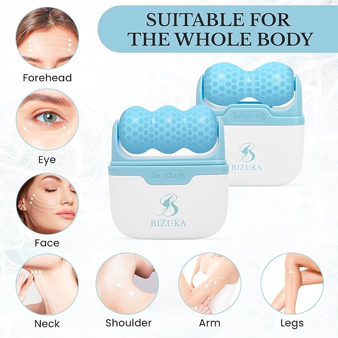 Ice Roller for Face and Eyes Facial Skin Care Tool 2-in-1 Ice Roller for Face & Eyes - Reduces Puffiness, Relieves Migraines, with Travel Case - Ideal Gift for Women (Blue)