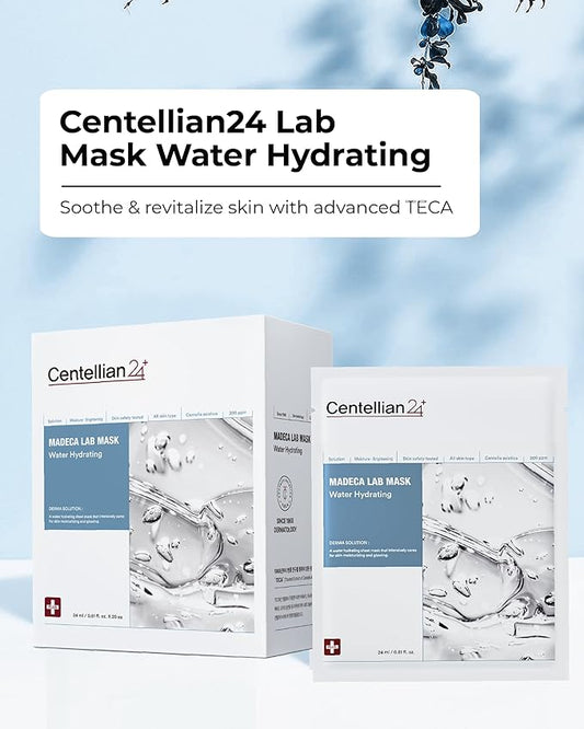 CENTELLIAN 24 Madeca Mask (Water Hydrating, 20pc) - Face Mask Sheet for Deep Hydration, Sun Damage with Centella Asiatica, TECA, Niacinamide, Ceramide. Korean Skin Care for Men Women by Dongkook