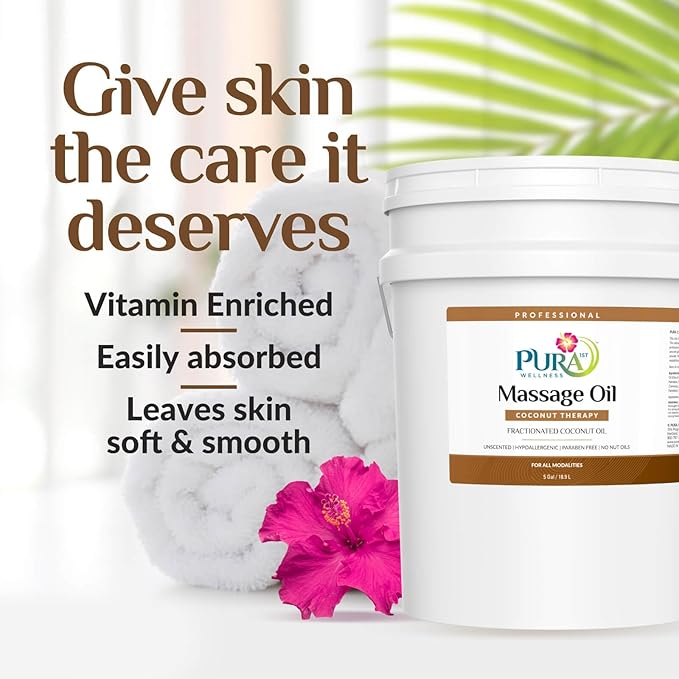Coconut Therapy 5 Gallon Massage Oil, Coconut Oil, Professional Deep Tissue, Natural Ingredients, Moisturizing, Unscented for Physical Recovery, Skin Hydration, Long-Lasting