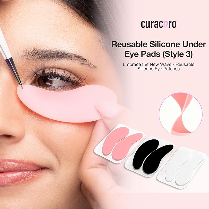 Curacoro Reusable Eye Pads, Silicone Under Eye Patches Lash Lift Cover Eyelash Extension | Soft Pads for Sensitive Skin during Eyelash Perm Lamination & Lash Extensions Remover (Pink, Style 3)