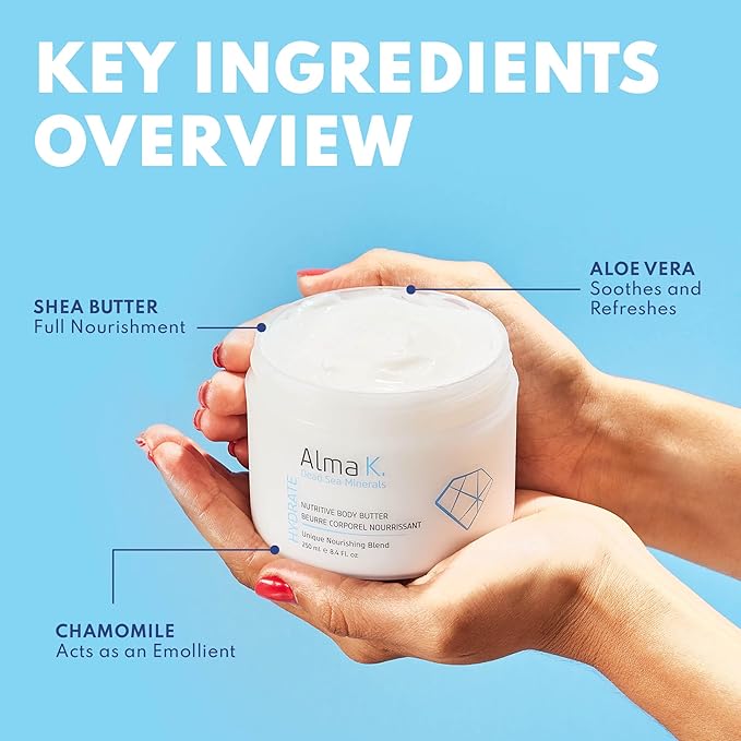 Alma K Nutritive Body Butter Maxi for Women - With Dead Sea Minerals - Shea Cream - Body Butter for Dry Skin - 16.9 oz