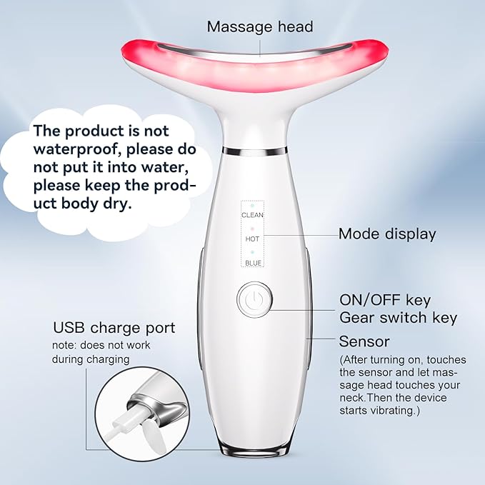 3-in-1 Beauty Massager for Face and Neck, Based on Triple Action LED, Thermal, and Vibration Technologies for Skin Care,Improve,Firm,Tightening and Smooth