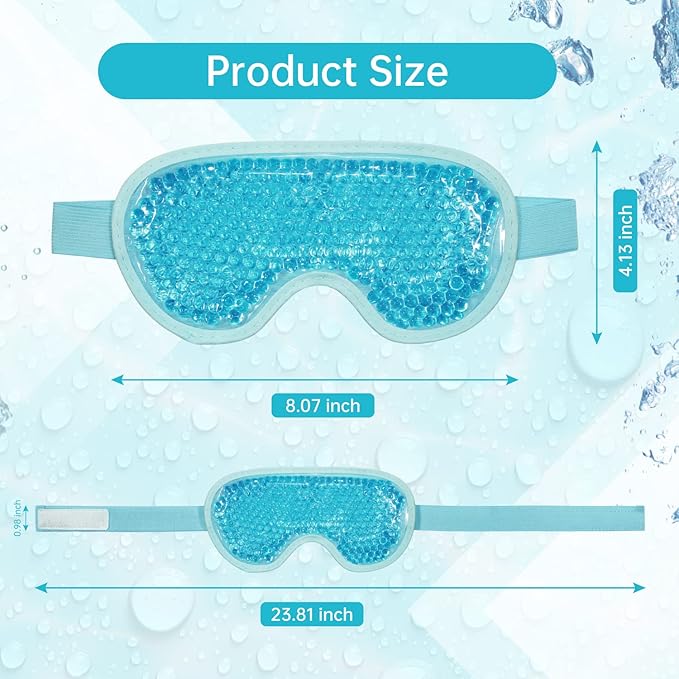 2 PCS Reusable Ice Eye Mask - Hot Cold Therapy Gel Bead for Puffiness, Dark Circles, Bags, Dry Eyes, Headaches, Migraines, Stress Relief - Cooling Ice Pack (Blue)