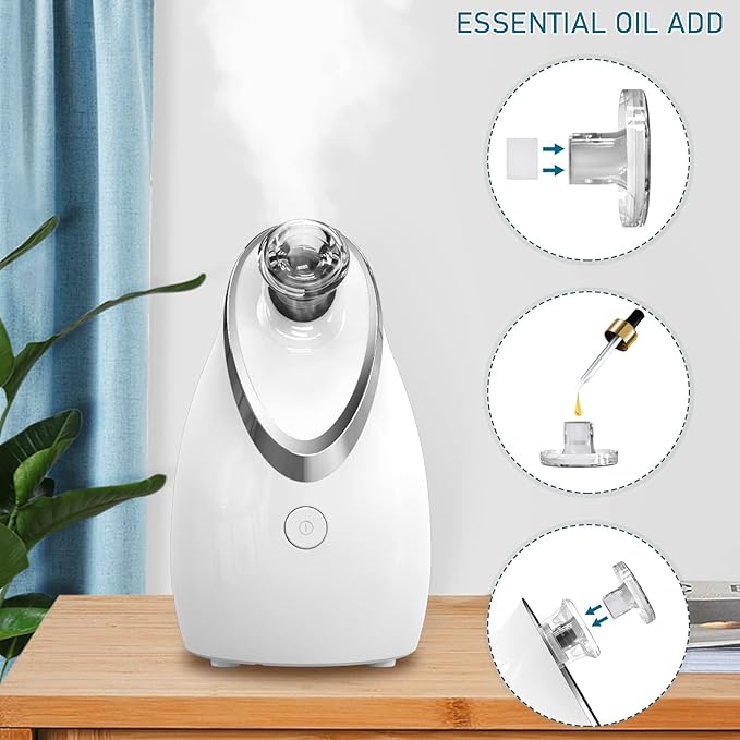 NewWay Nano Ionic Facial Steamer, Adjustable Nozzle Angle Aromatherapy Warm Mist Humidifier for Face Spa Sinuses Moisturizing, Homeuse or Salon