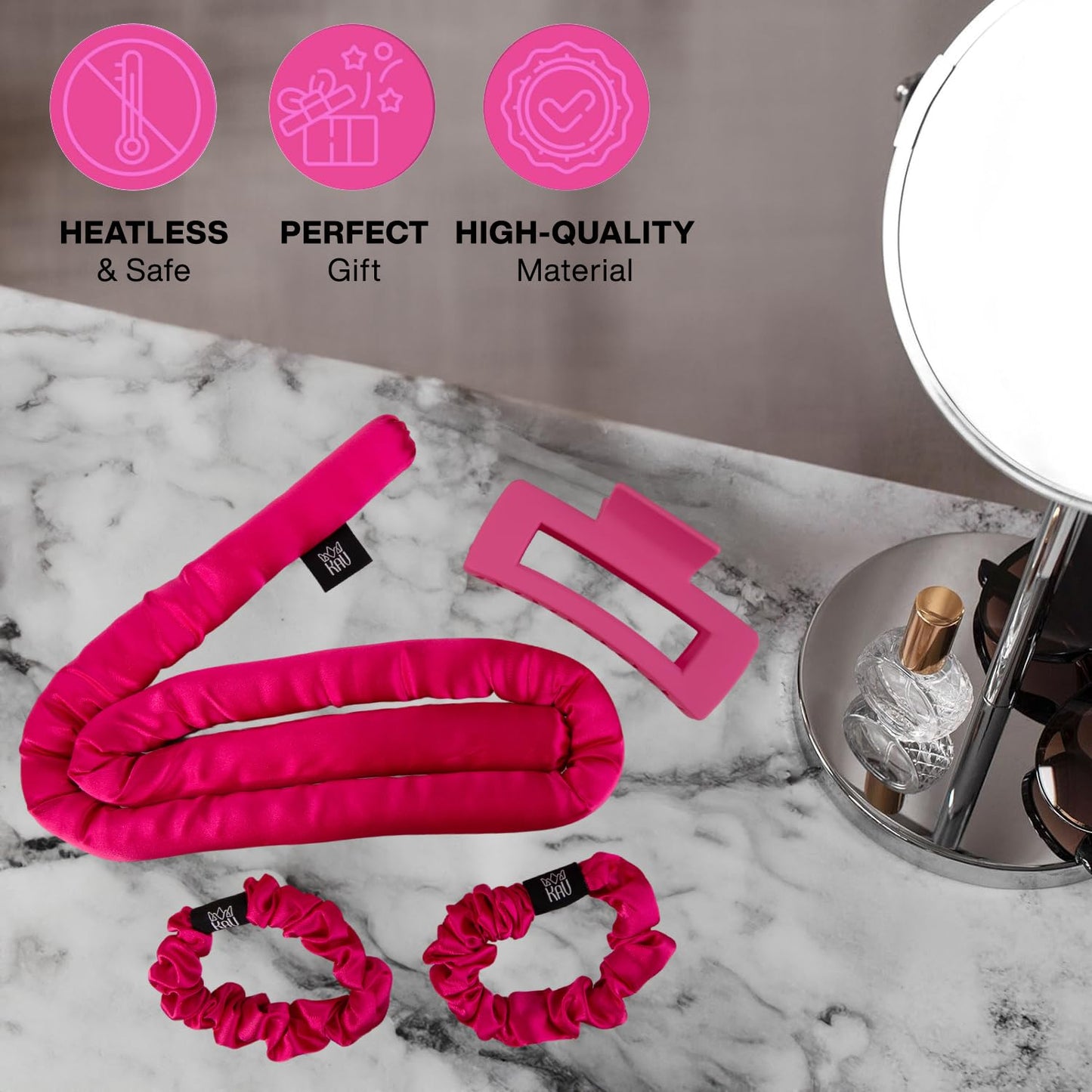 Heatless Hair Curler, Satin Hair Rollers for Heat less Curls Overnight, Premium Satin for No Heat Curls, Overnight Heatless Curling Rod to Sleep In, Silky Curlers with Clip and Scrunchies
