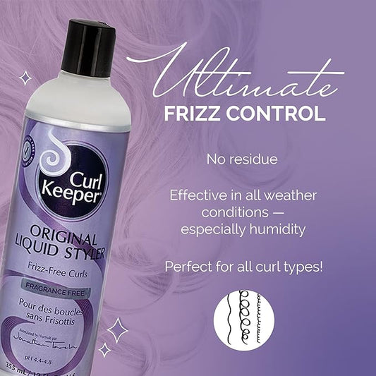 Original Curl Keeper Anti-Frizz Curl Defining Hair Styler (12 Oz) - Fragrance-Free, Lightweight Curl Definer Liquid Gel for All Weather Conditions - Wavy & Curly Hair Products for Women