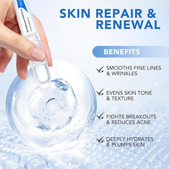 Hyaluronic Acid Serum for Face - 3% Pure Hyaluronic Acid, Hydrating Face Serum for Women & Men, Anti-Aging Skin Care for Hydration & Glow (1.2 ML x 30 PCS)