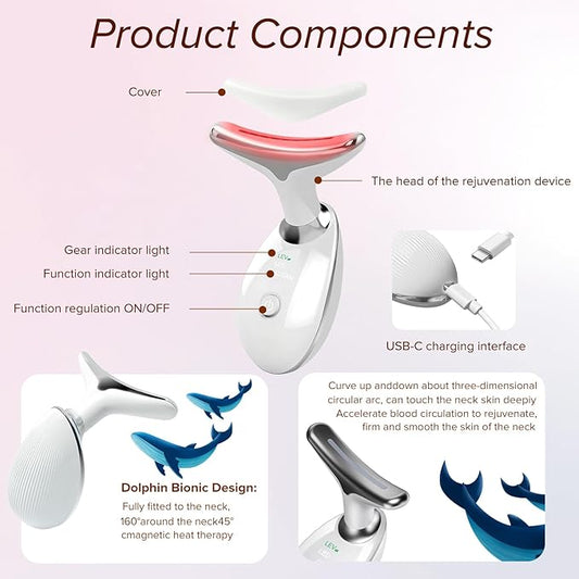 Red-Light-Therapy-for-Face and Neck, Facial Massager for Face and Neck, 7 Color Face Neck Massager for Skin Care, at-Home Face Tool for Skin Care