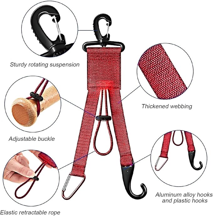 Baseball Softball Gear Hanger Dugout Organizer -Multipurpose Hanging Buckle Metal Hangers for Hold Outdoor Sports Equipment, Camping, Gloves, Helmets, Bats, Water Bottle Holder (Red)