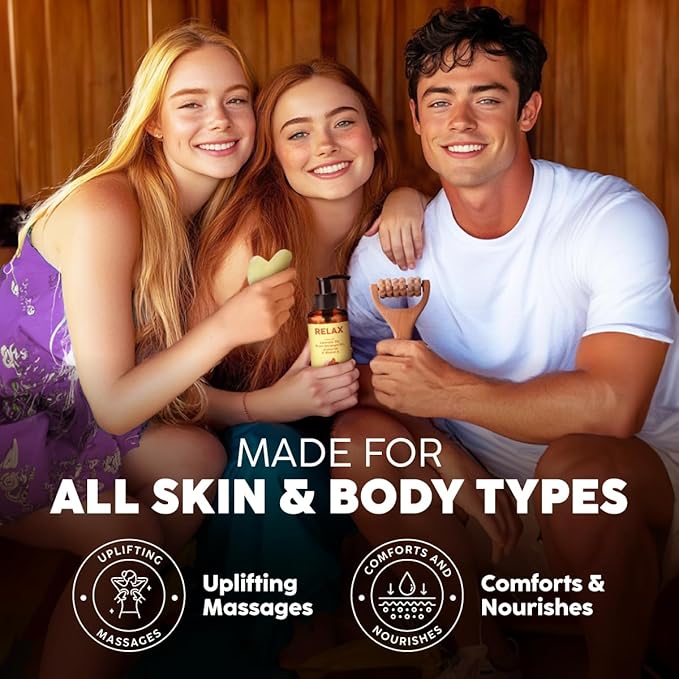 Kukka Relax Massage Oil for Massage Therapy - 6.76 Fl Oz - 100% Pure Natural Full Body Oil Relaxing, Warming for Women & Men, with Lavender, Jojoba, Rose Geranium & Vitamin E