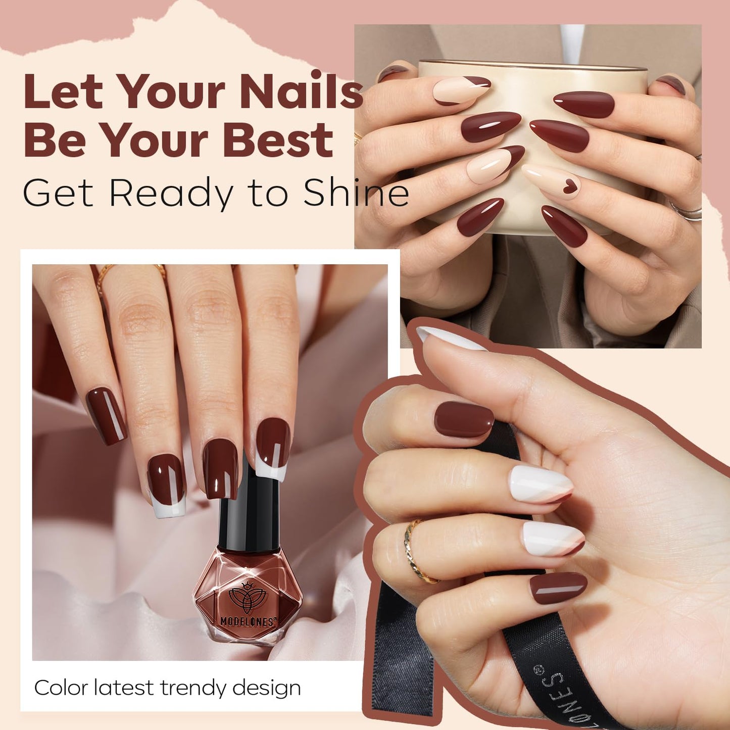 modelones Nail Polish Set, 6 Colors Nude Brown Pink Skin Tones Milky White Mini Nail Polish Fall Winter Neutral Brown Quick Dry Fingernail Polish Manicure DIY Salon Home Gifts for Women Girl