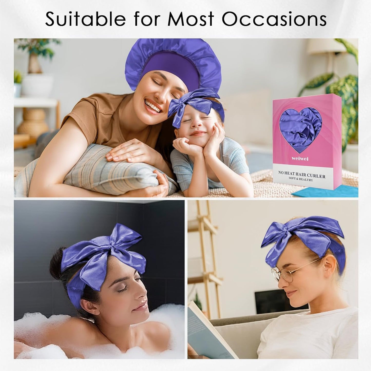 weiwei Satin Heatless Curlers Hair Curler, No Heat Curls Overnight Hair Curlers to Sleep In Overnight Curls Headband, 70" Hair Curlers No Heat, 9 Pcs Satin Heatless Curling Set for Women Long Hair