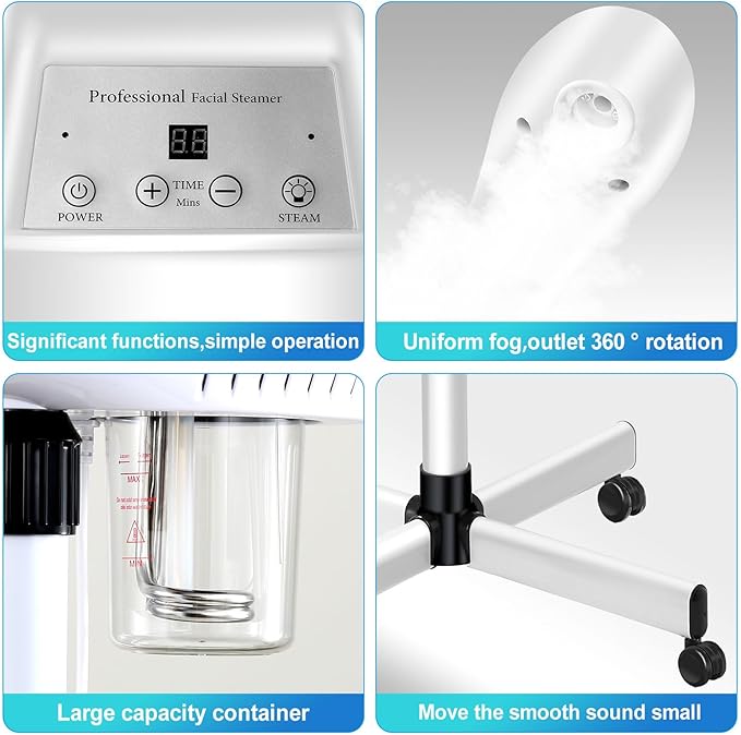 Professional Facial Steamer for Ozone Humidifier Atomizer, Adjustable Height and Angle, Face Steamer Clean Skin Firming Pores and Moisturizing Suitable for a Beauty, Spa, at Home