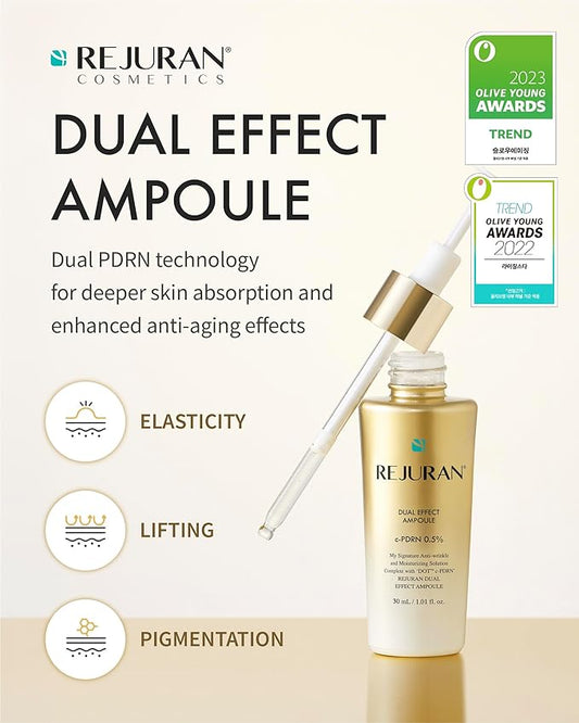 REJURAN Dual Effect Ampoule, DOT™ DUAL c-PDRN® - Rejuvenating Face Serum for Radient Glass Skin, Wrinkle and Fine Line Treatment, Firming, and Deep Hydration, Korean Skincare (1.01 fl oz)