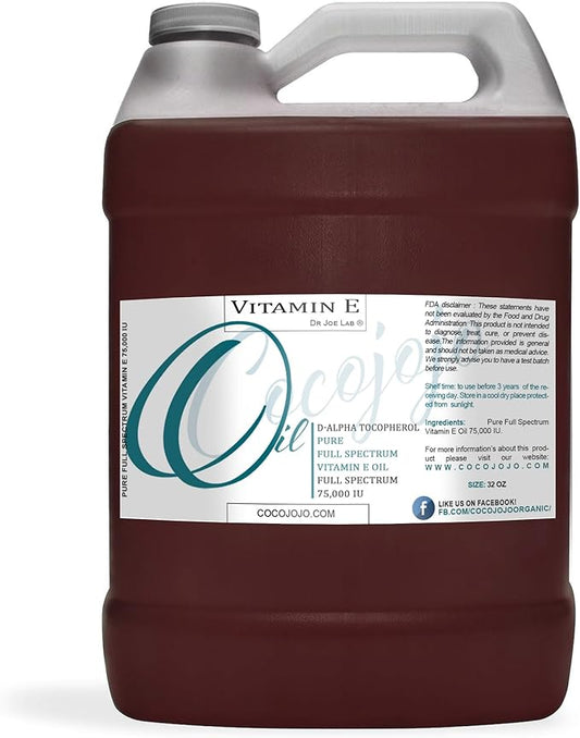 Vitamin E Oil - Pure & Undiluted, Full Spectrum, Alpha Tocopherol, 75,000 IU - 1 Gallon - For Skin, Hair, Nails, Body Care Hydrating Rejuvenating Skin Oil