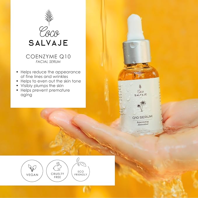 Q10 Facial Serum | Antioxidant Wrinkle-Reducing COQ10 Vitamin E Serum for Brightening and Plumping Skin and Face | Hydrating Skin Care Oil for Women, Men, and Aging Skin | 1oz