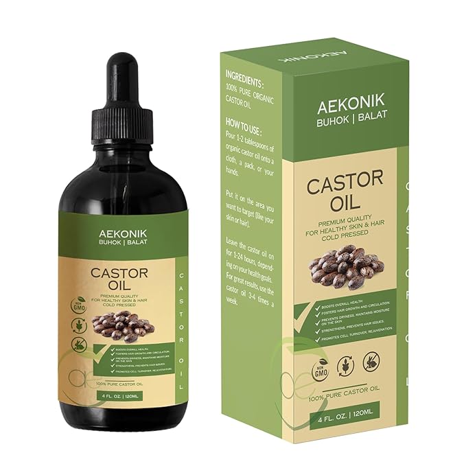 Organic Cold Pressed Castor Oil - Promotes Hair Growth, Scalp Health & Deep Moisturization - Pure & Natural Healing Properties - Versatile Use for Hair, Skin & Eyelash Growth | 4fl oz (120 ml)