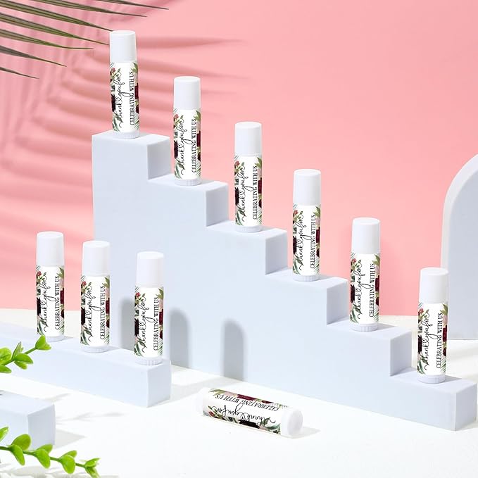 50 Pcs Wedding Bridal Shower Gifts Party Favors Bulk Floral Lip Balm Baby Shower Thank You Appreciation Gifts for Women Tea Bachelorette Party(Wedding Flower)