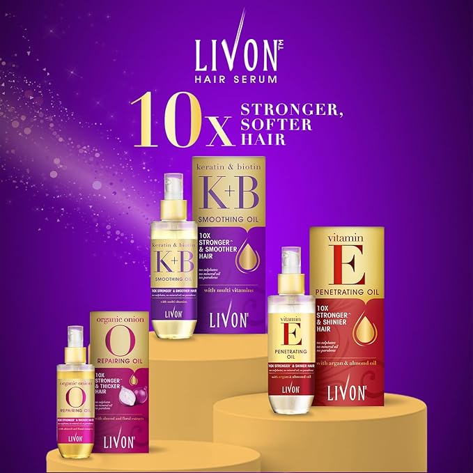 Livon Keratin & Biotin Smoothing Serum Oil |For Stronger & Smoother Hair | Enriched with Multi Vitamins | Sulphate & Paraben Free | Lightweight & Non Greasy | 3.3 fl. Oz