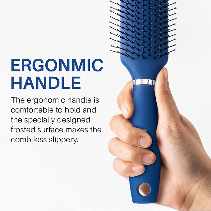 RHOS Hair Brush for Men - Detangler and Styling Brush with Nylon Bristles for Wet and Dry Hair, Massage Function, Suitable for Bangs, Thin, Short, and Thick Hair (1 Pack - Blue)