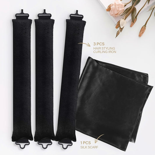 Heatless Hair Curler Overnight Curl Rods for All Hair Types, Healthy and Stylish Heatless Curling Set jumbo heatless hair curler to sleep in Heatless Hair Curlers (Black, Medium)