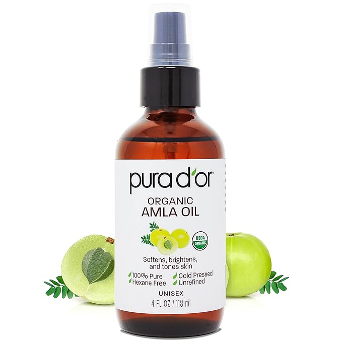 PURA D'OR Organic Amla Oil (4oz / 118mL) 100% Pure USDA Certified Premium Grade Natural Moisturizer, Cold Pressed, Hexane-Free Base Carrier for DIY Skin Care Men & Women, Pack of 1, 0.5 pounds