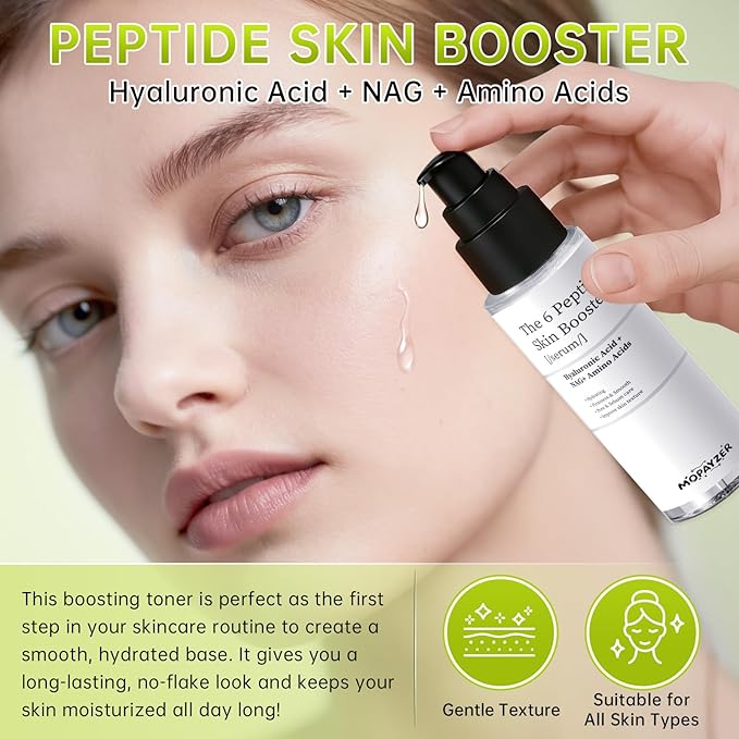 6X Peptide Skin Booster Toner Set, Peptide Boosting Facial Essence for Women, 1 Pcs Repairing Serum with Niacinamide & Hyaluronic Acid, Reduces Fine Lines & Wrinkles, Soothes Skin, Korean Skin Care