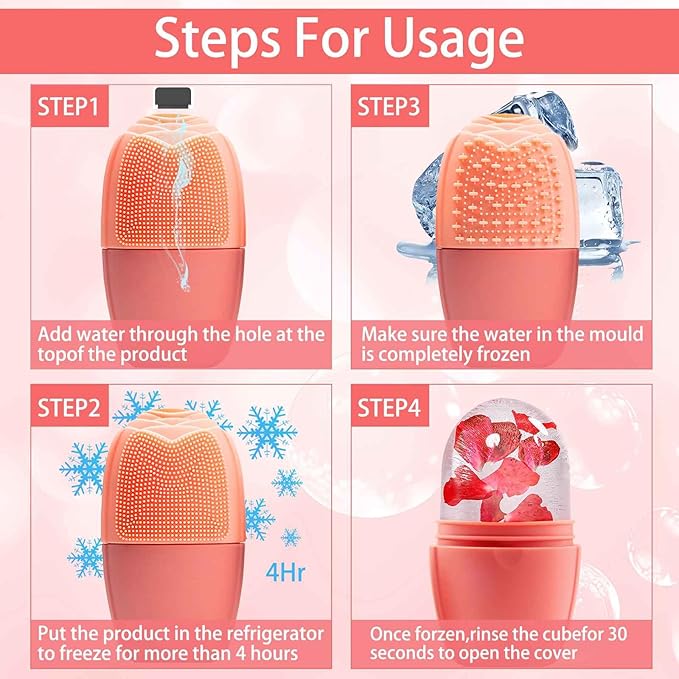 XHJRI Ice Face Roller Massager,Ice Cube Roller for Face, Eyes and Neck Naturally Conditioning and Skin Care,De-Puff Eye Bags,Reduce Migraine Pain,Reusable Massage Silicone Ice Mold (New Pink)