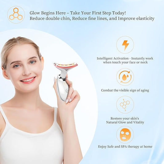 Red Light Therapy for Face, LED Facial & Neck Contouring Device, Face Massager for Reduce Fine Lines & Double Chin, Rejuvenate, Face Lift & Neck Tightening - at Home Daily Skin Care Sculpting Tool