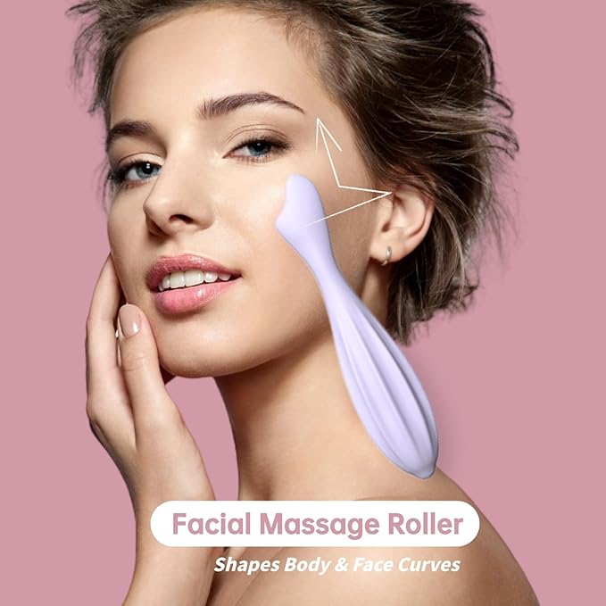 Silicone Facial Massage Roller, Face Massager Skin Lifting Tool Shapes Face Curves, Body Face Roller for Wrinkles and Skin Lifting Reduces Tiredness Promote Circulation for Women (Purple)