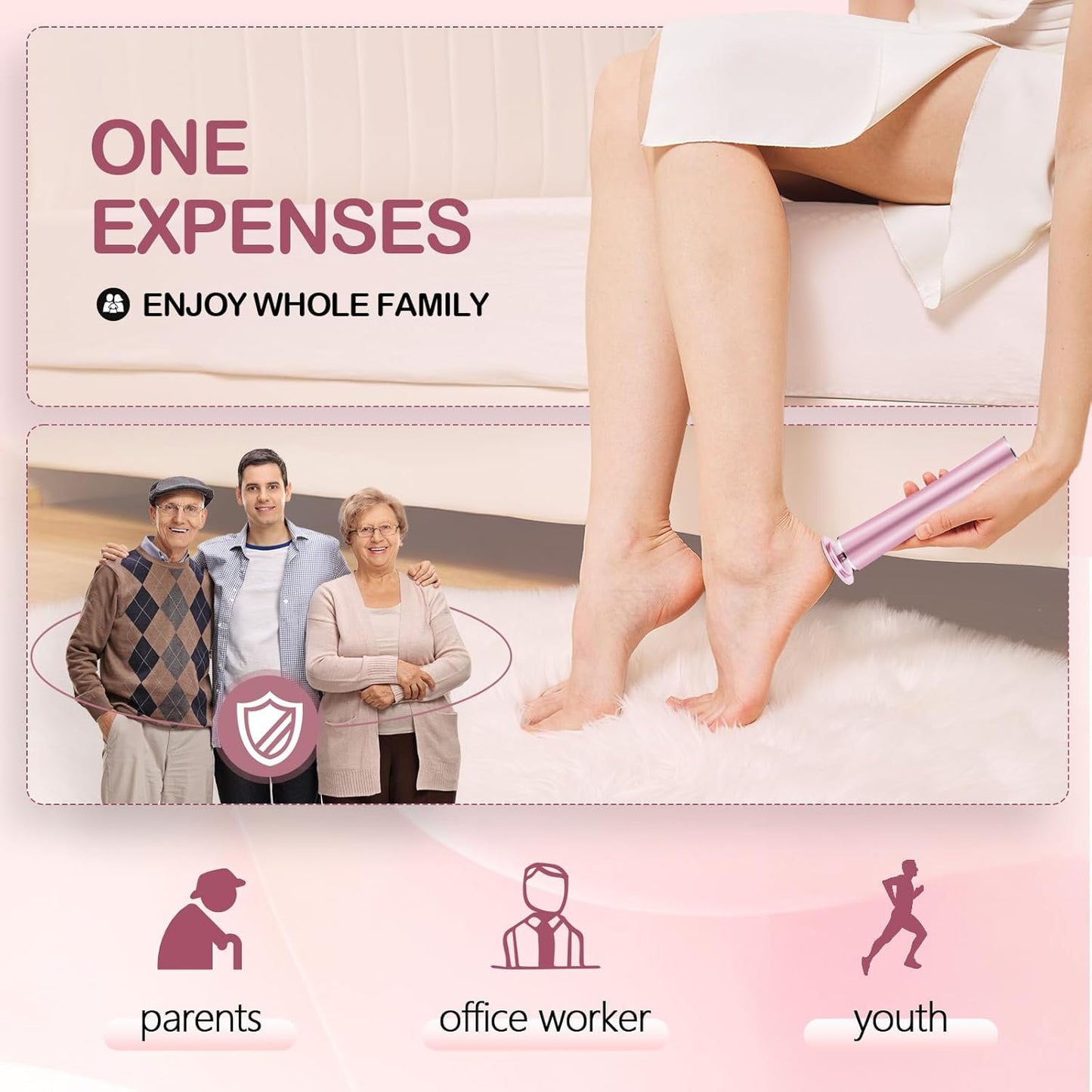 Cordless Electric Foot Callus Remover,Rechargeable Grinder Tool for Feet Dead Skin,Professional Pedicure File Heel Sander with 60pcs Replacement Sandpaper Pads(Pink)