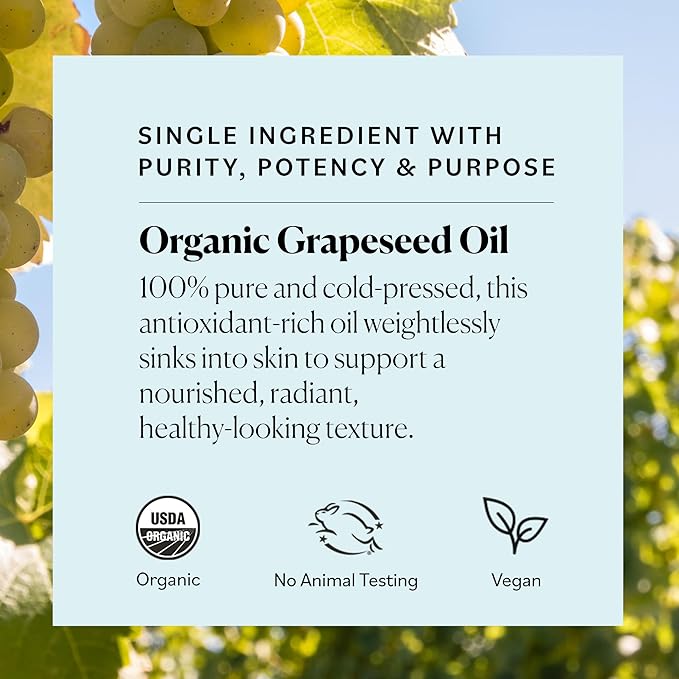 Sky Organics Organic Grapeseed Oil, Skin Smoothing Oil To Support Healthy and Even-Looking Skin Tone and on Face and Body, Suitable for All Skin Types, 100% Pure & Cold-Pressed 1 Fl Oz