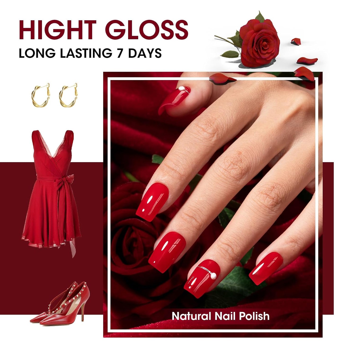 GELLEN Dark Red Nail Polish & Base Top Coat, Deep Burgundy Cherry Wine Blood Red 4 Colors Set, Quick Air Dry Regular Nail Polish for Women Gifts Home Salon Nails, Not UV Gel, Hema Free, Non-toxic