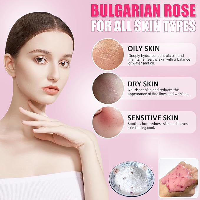 Jelly Mask for Facial Professional - Bulgarian Rose Smooth Face Mask Skin Care, Hydrated Nourished Jelly Mask Powder, Gel Peel Off Mask for DIY Spa Salon, 17.6Fl Oz