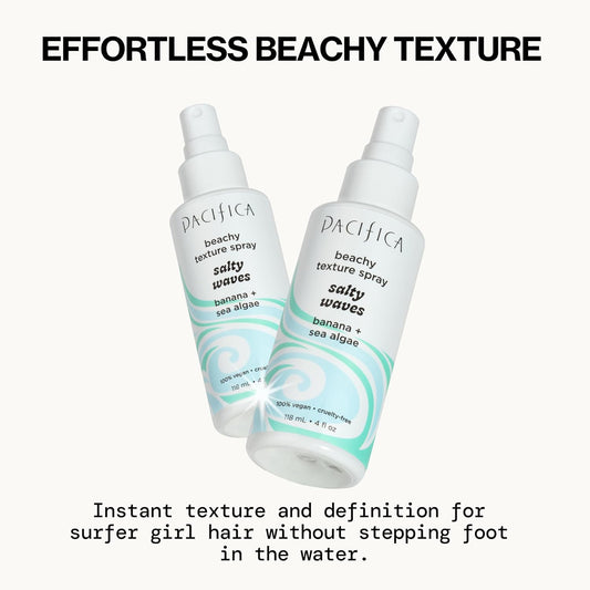 Pacifica Salty Waves Sea Salt Texturizing Spray, Coconut Scent 4oz – Beachy Waves Hair Spray for Tousled Texture & Volume, Surf Salt Spray with Coconut & Sea Algae, Lightweight, Vegan