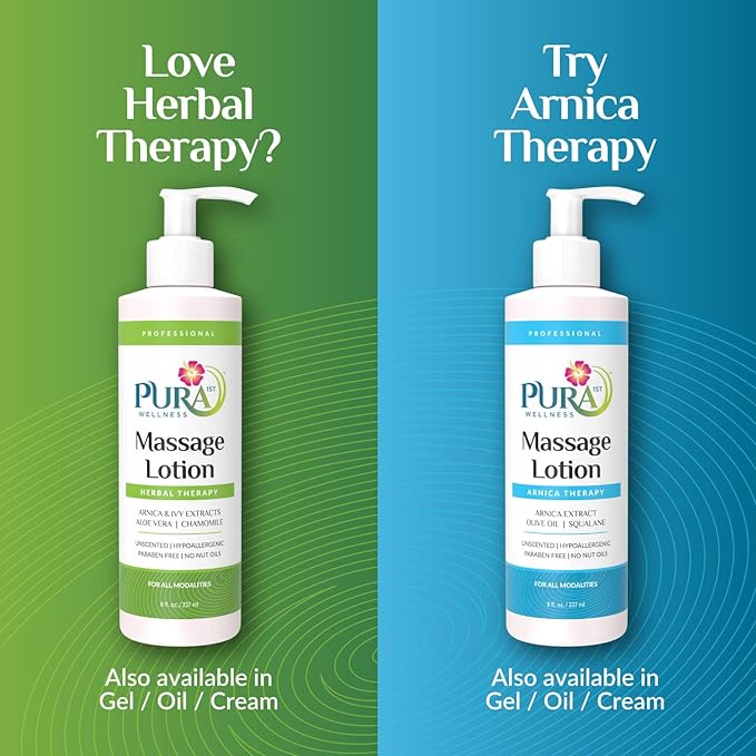 Herbal Massage Lotion, Hypoallergenic Formula for Muscle Relief, Professional Deep Tissue Therapy, Pura Wellness Herbal Lotion, Unscented Massage Lotion for Physical Therapy and Recovery, 8oz