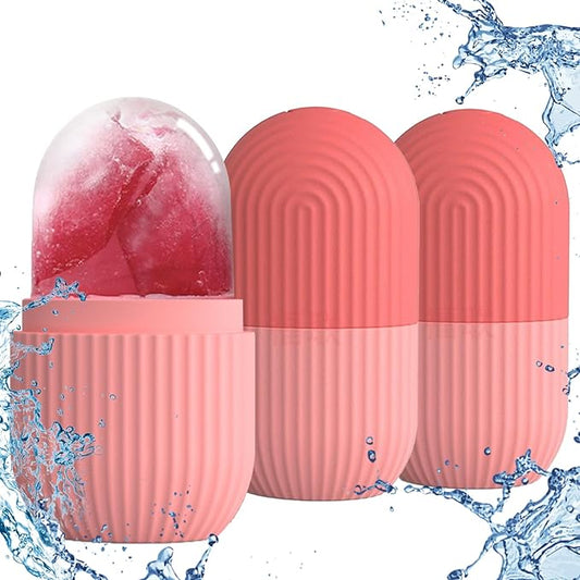 3pcs Ice Cube Roller for Face,Eye,Silicone,Reusable Facial Massager Ice Mold,Brighten Skin Enhancing Natural Glow,De-Puff Eye Bags,Reduce Migraine Pain (Pink)