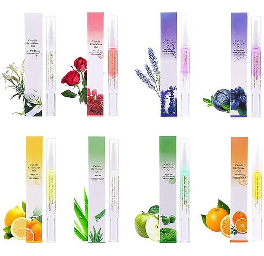 8PCS Cuticle Oil Pens,Cuticle Revitalizer Oil Pen with Soft Brush,Cuticle Oil Bulk for Nails Moist and Treatment,Nail Oil Manicure Repair The Cuticle,8 Kinds of Fruity Smell
