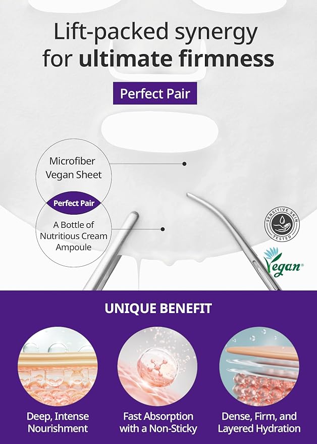 [K Beauty] Real Active Firming Ampoule Sheet Mask | Revitalizing and Strengthening for All Skin Types | Vegan Sheet Masks with 7 Collagen and Peptides | Collagen Face Masks Skincare | 10 Sheets