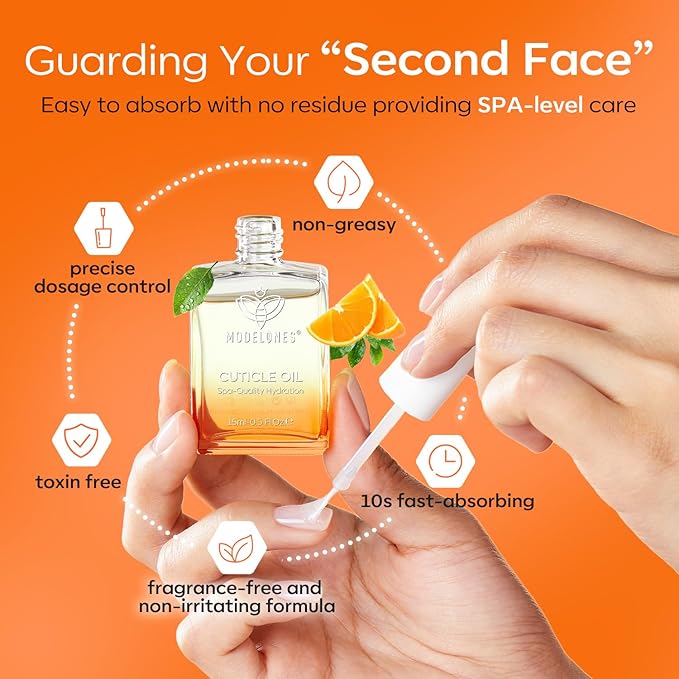 modelones Cuticle Oil for Nails Orange Nail Oil for Growth and Strength Nail Growth Oil Cuticle Care Quick Dry Nail Care Moisturize and Strengthen Damaged Nails 15ml 0.5Fl Oz