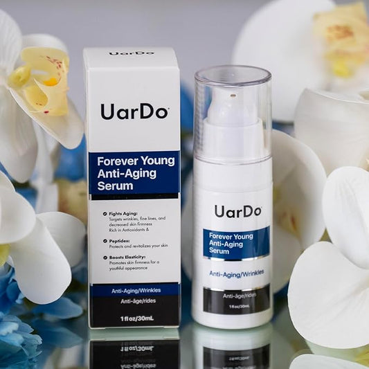 Uardo Forever Young Anti-Aging Serum 1 Fl Oz / 30 ml - usn103 | For Wrinkles, Fine Lines | Increases Skin Firmness | With Antioxidants & Peptides | For Women and Men