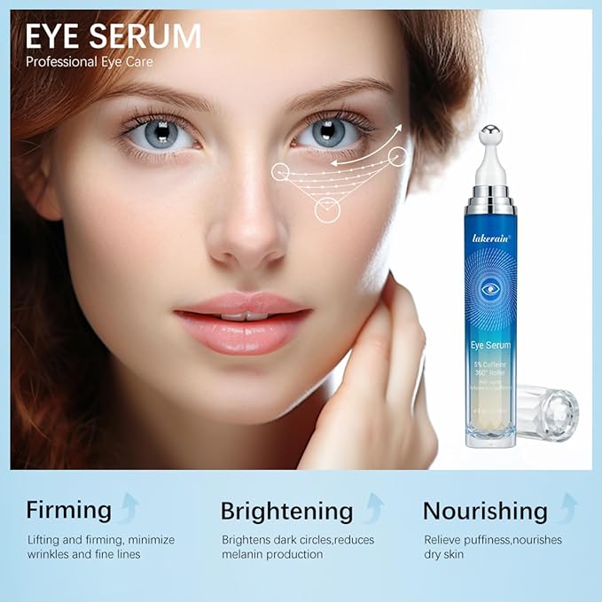 5% Caffeine Eye Serum,Moisturizing Eye Cream with 360° Massage Roller Ball,Anti-Aging Moisturizing Eye Serum for Dark Circles,Reducing Eye Puffiness,Lightening Fine Lines,Lifting and Firming