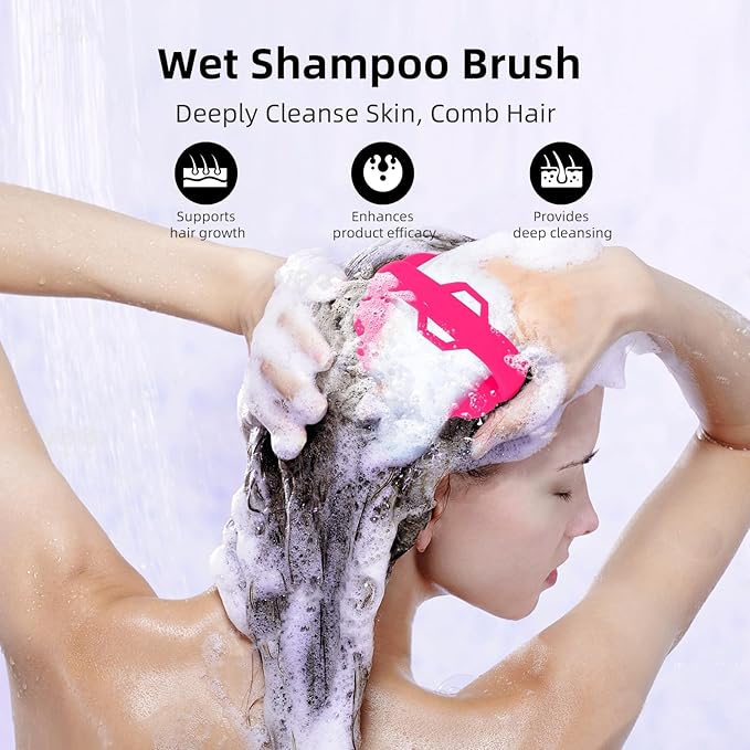 Scalp Massager Hair Growth, Scalp Scrubber Wiht Silicone Bristles, Head Massager Scalp, Wet Dry Hair Care Scalp Scrub for Women Man (Red)